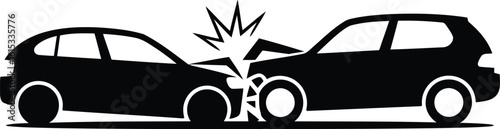 Crashing Car Icon Black Accident Automotive Silhouette on White Background