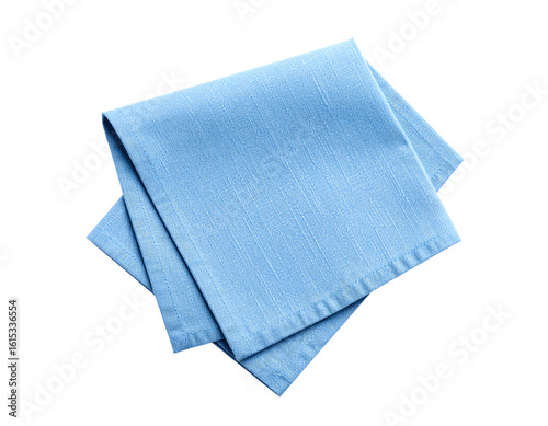 Light blue linen napkin isolated on white background, top view