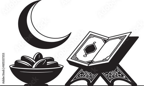 Minimal Islamic Festival Icons – Black and White Vector Set