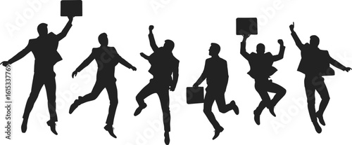 Silhouettes of businessmen in suits jumping with briefcases vector