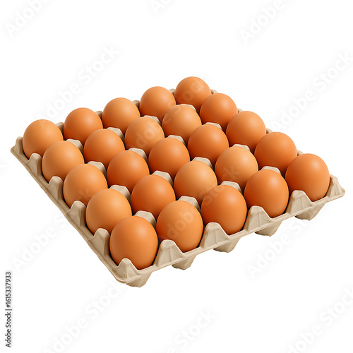 Carton tray of brown eggs isolated on transparent background
