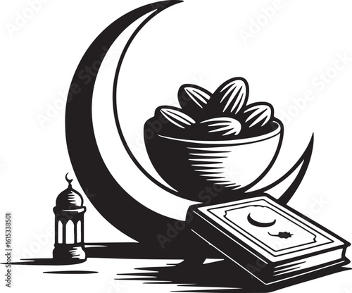 Minimal Islamic Festival Icons – Black and White Vector Set