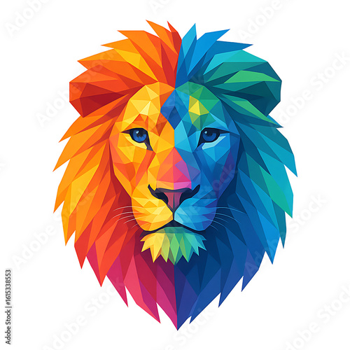 Colorful geometric polygon lion head isolated on transparent background