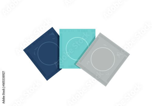 Three colorful condom packages on a transparent background  