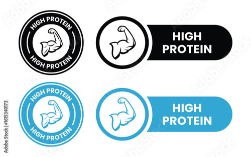 High protein icon, High protein label design for packaging, Nutrition healthy eating badge