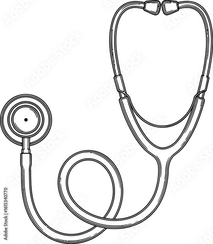 Vector art of a black and white stethoscope isolated on white background, a vital tool for medical professionals in diagnosing and treating patients