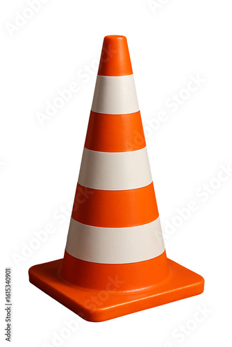 Orange and white traffic cone isolated on transparent background