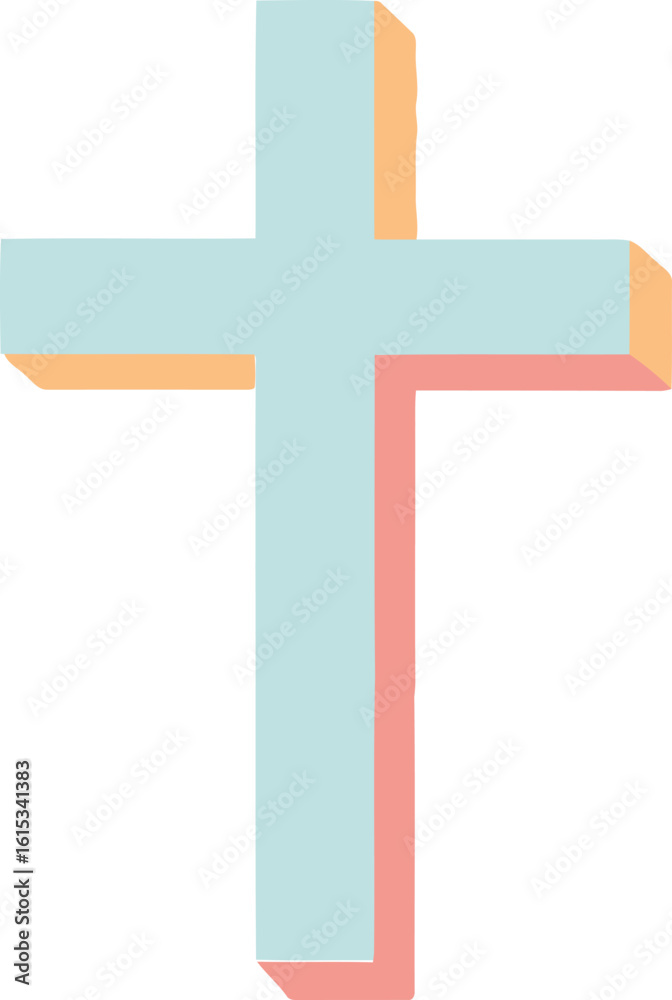 Fototapeta premium Pastel Christian Cross with Pink Peach Shadow on White Isolated