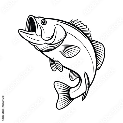 Black and white largemouth bass leaping fish fishing