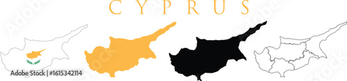 Set of isolated Cyprus maps. Cyprus map in official, yellow , silhouette and proportions. Maps and traveling around the world
