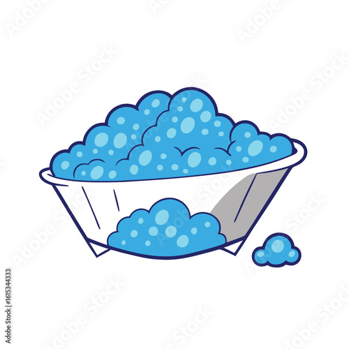 Blue bubbles overflowing from a bathtub foam water