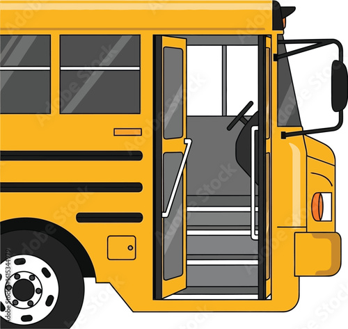 Vector art of a yellow school bus with an open door, ready for transportation, in a detailed illustration isolated on white background
