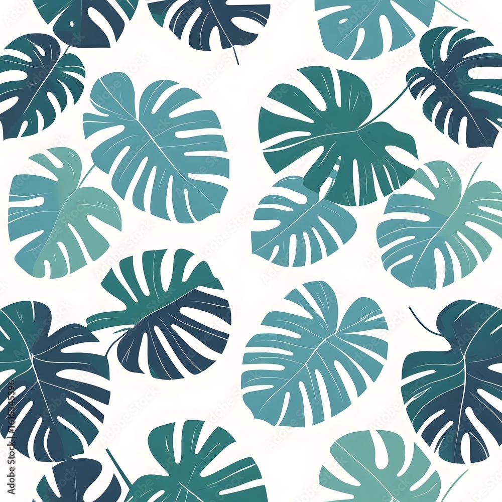 Fototapeta premium Tropical Leaf Pattern: An artistic display of Monstera leaves arranged across the frame creating a captivating and decorative pattern. 