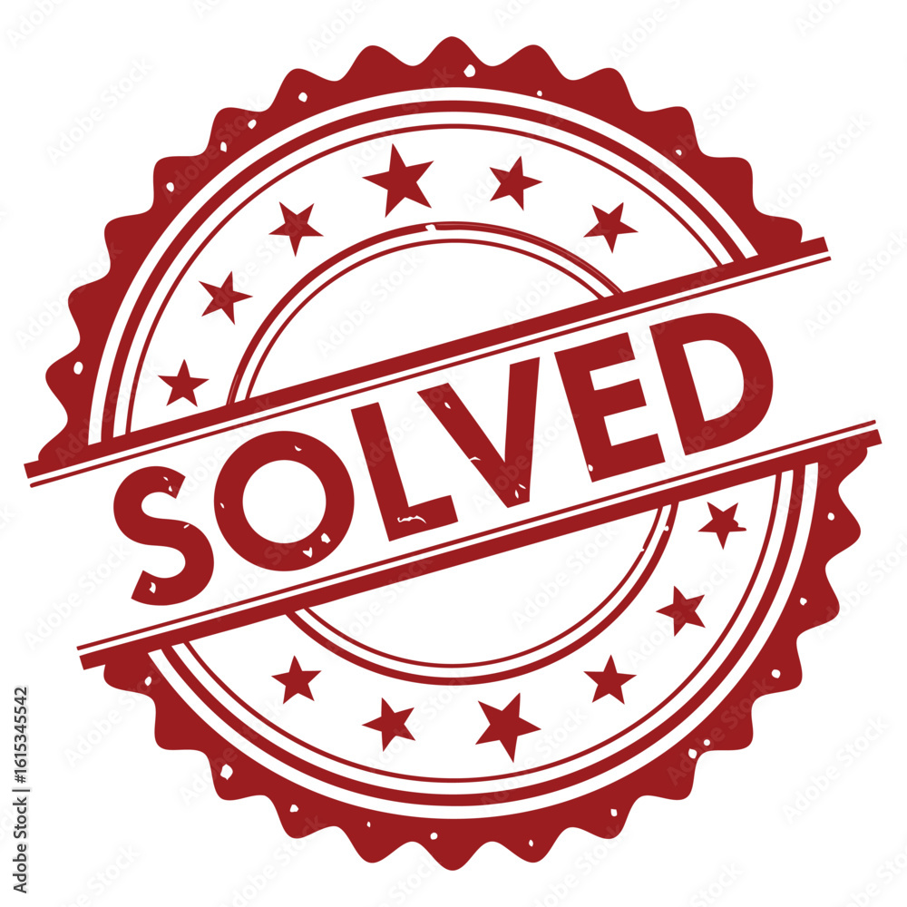 Obraz premium Red solved stamp with stars has a transparent background showing a finalized solution