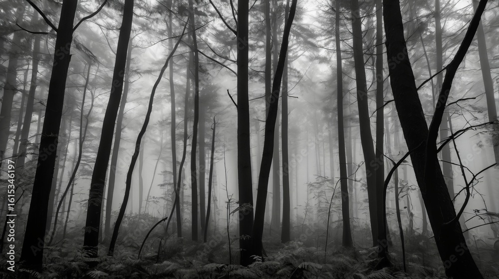 Fototapeta premium Ethereal Misty Woodland Scene in Black and White - 8