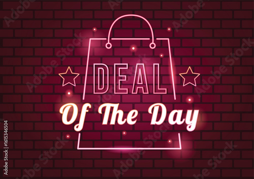 Neon Shopping Bag Design Deal of the Day Glowing Label