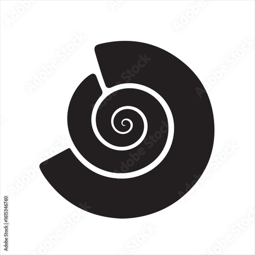 Silhouette Style Vector Nautilus Shell Logo Icon – Minimal Sea Shell Symbol for Marine, Ocean, Nature, or Spa Branding, Elegant Monochrome Spiral Graphic Design for Print, Web, and Packaging