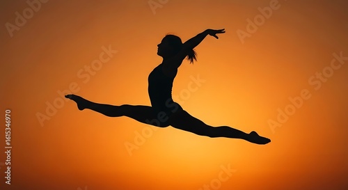Wallpaper Mural Dynamic female dancer performing a leap silhouette against vibrant sunset sky. Torontodigital.ca