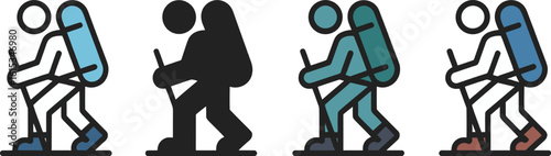 Hikers with backpacks and poles walking hiking trekking