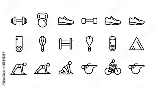 Fitness and Exercise Equipment Icons on White Background Vector Illustration for Gyms and Health Clubs and Personal Trainers