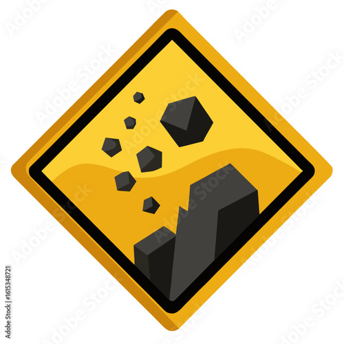 Cautionary falling rocks hazard warning sign