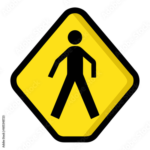 Yellow pedestrian zone sign with white letter w