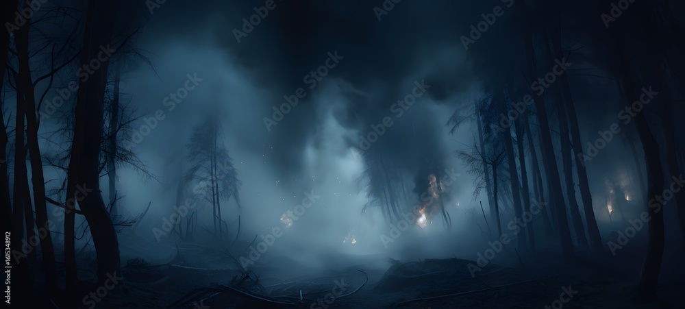 Fototapeta premium a light forest , coming out of the smoke, generative AI