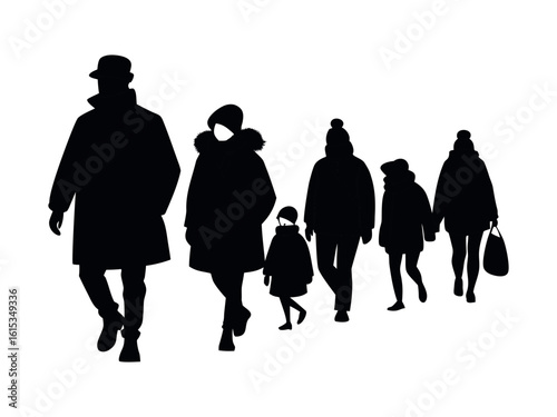 Vector silhouettes of people walking forward and backward. Men and women in pairs, back view