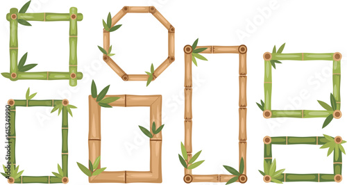 Assorted Bamboo Frames with Leaves Square, Octagon and Rectangle Shapes for Natural Design Elements