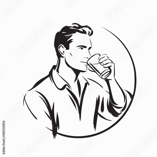 Man Drinking Water from Glass Vector Illustration Promoting Hydration and Healthy Lifestyle