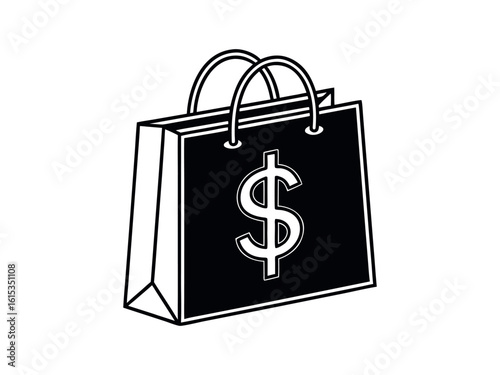 Stylish shopping bag graphic featuring a prominent dollar sign for retail appeal