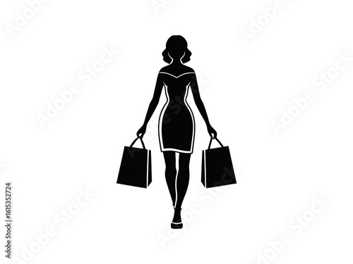 Silhouette of a woman with shopping bags. Woman with shopping bags silhouette standing dressed in modern style, woman, silhouette, shopping, bags, standing