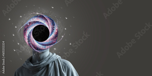 Canvas Print A faceless figure in a gray robe with a swirling galaxy as a head