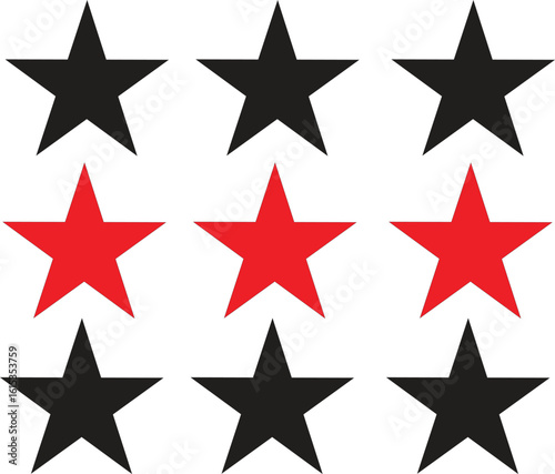 Three red stars among black stars rating system