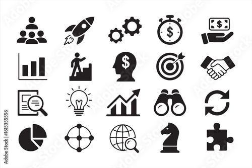 Vector Icons Representing Business Growth, Success, and Financial Progress