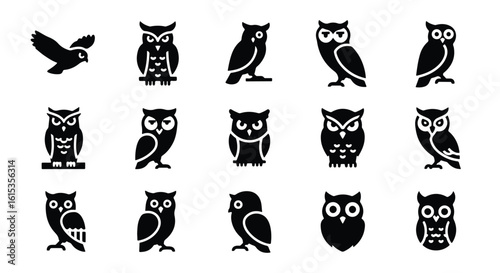 Silhouette illustration set of an owl isolated on a white background - Vector silhouette illustration