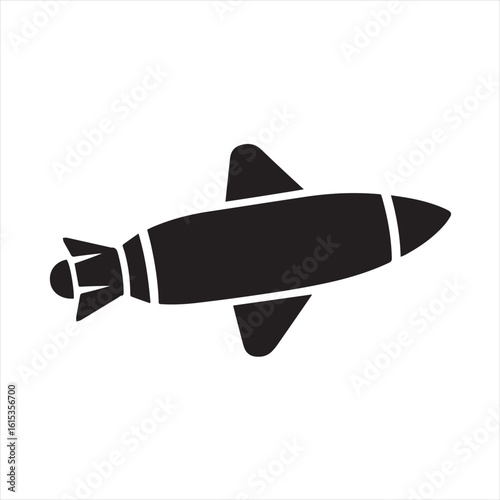 Silhouette Style Vector Missile Logo Icon – Minimal Military Weapon Symbol for Defense, Technology, and Security Branding, Monochrome Rocket Projectile Graphic Design for Print, Web, and App Use
