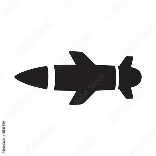 Silhouette Style Vector Missile Logo Icon – Minimal Military Weapon Symbol for Defense, Technology, and Security Branding, Monochrome Rocket Projectile Graphic Design for Print, Web, and App Use