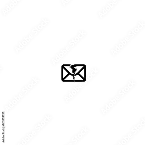 Envelope icon with cracks vector representing mail damage and message interruption problem

