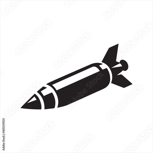 Silhouette Style Vector Missile Logo Icon – Minimal Military Weapon Symbol for Defense, Technology, and Security Branding, Monochrome Rocket Projectile Graphic Design for Print, Web, and App Use