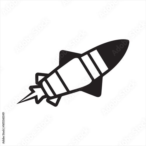 Silhouette Style Vector Missile Logo Icon – Minimal Military Weapon Symbol for Defense, Technology, and Security Branding, Monochrome Rocket Projectile Graphic Design for Print, Web, and App Use