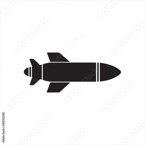 Silhouette Style Vector Missile Logo Icon – Minimal Military Weapon Symbol for Defense, Technology, and Security Branding, Monochrome Rocket Projectile Graphic Design for Print, Web, and App Use