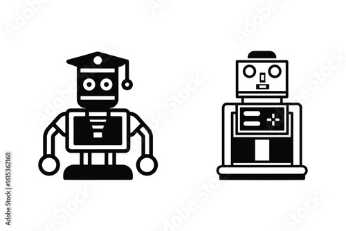 Illustrative icons symbolizing artificial intelligence and advanced automation, envisioning the future of digital education and intelligent technology systems.
