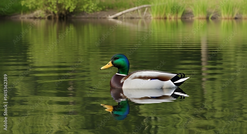Obraz premium Mallard Duck Serenity a Peaceful Wildlife Scene in a Tranquil Lake Environment