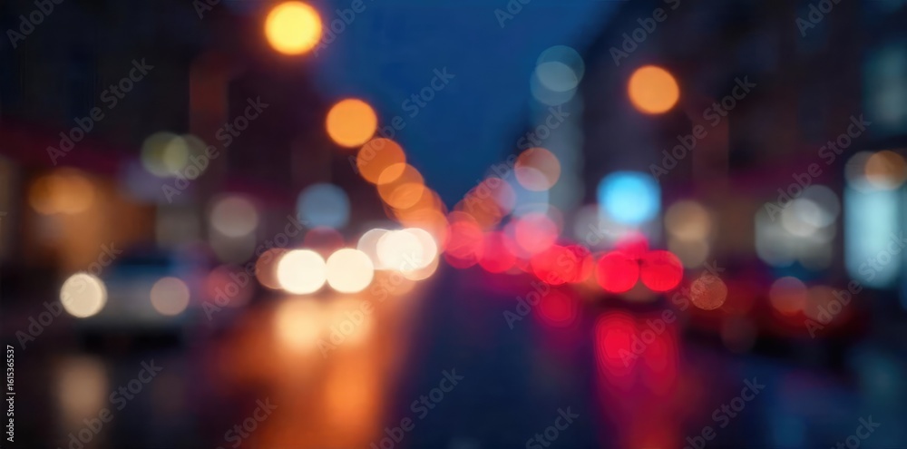 Fototapeta premium Abstract blurred city lights at night, bokeh effect, glowing urban scene, perfect for website background or overlay , mood, design, energy
