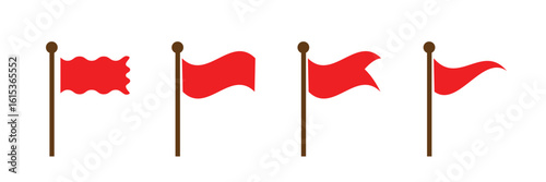 Flag icon. Set of red flag icons. Waving flag icon. Different flag icons set. Vector illustration.