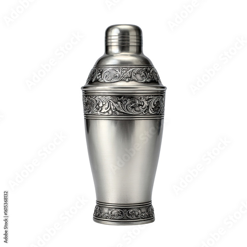 Wallpaper Mural Elegant silver cocktail shaker with intricate floral design on a black background Torontodigital.ca