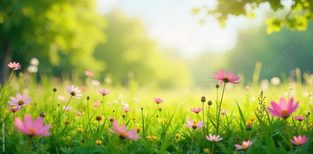 A serene, sun-drenched meadow with wildflowers in full bloom, gently swaying in the breeze Perfect for nature, springtime, and idyllic settings , background, blossom, beauty A serene, sun-drenched meadow with wildflowers in full bloom, gently swaying in the breeze Perfect for nature, springtime, and idyllic settings , background, blossom, beauty