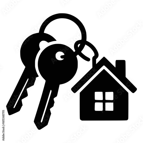 miniature house keyring with two keys vector for secure property, rental, and ownership icons