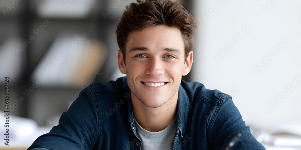 High-Resolution Portrait of a Young Male Subject with Natural Lighting in Modern Indoor Environment High-Resolution Portrait of a Young Male Subject with Natural Lighting in Modern Indoor Environment